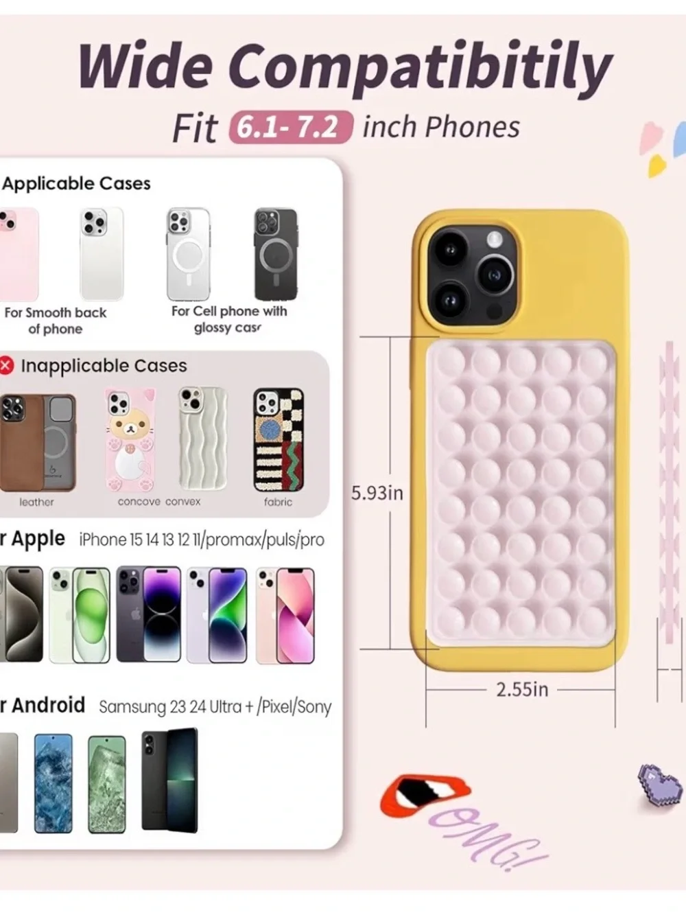 Silicone Pop Grip Phone Sticker - Blue & Pink